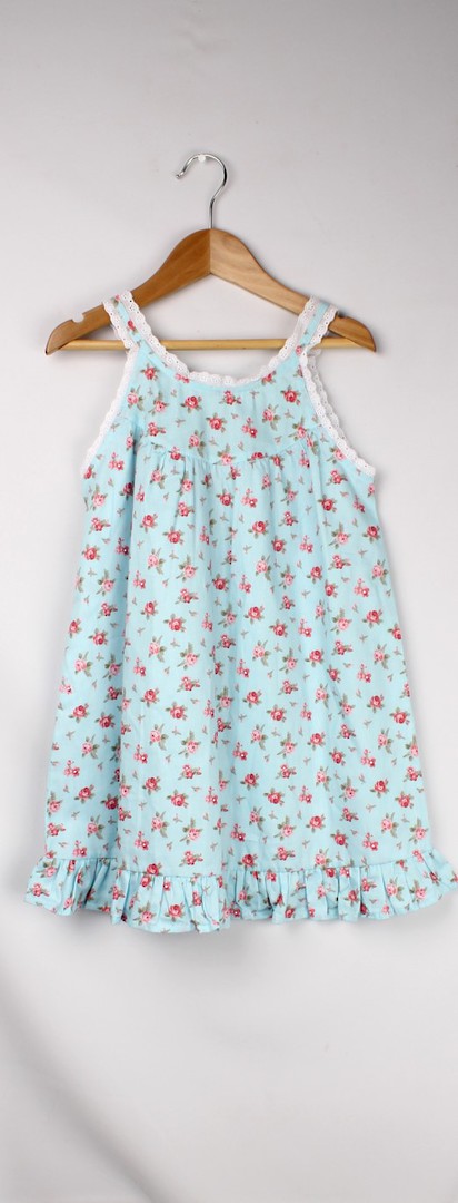 Girls printed  cotton sleeveless nightie w lace trim and ruffle hem Style: AL/ND-266 image 0